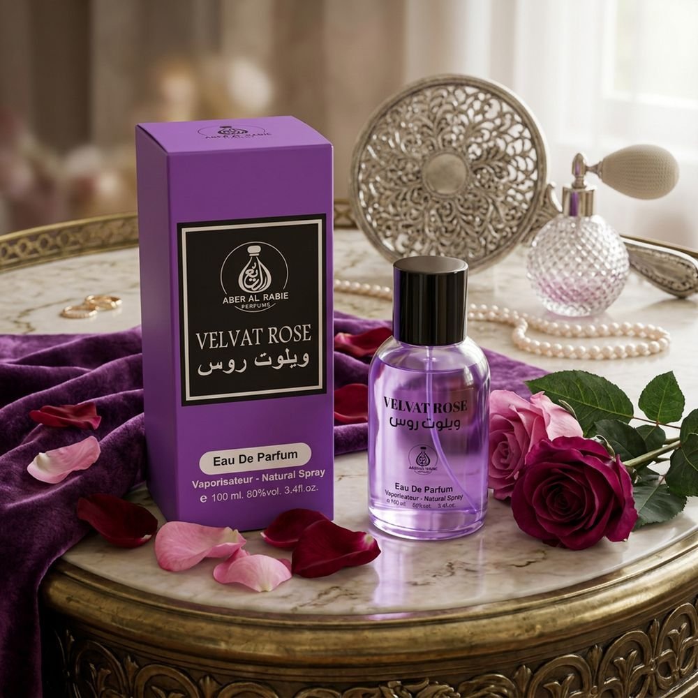 Perfume with rose petals